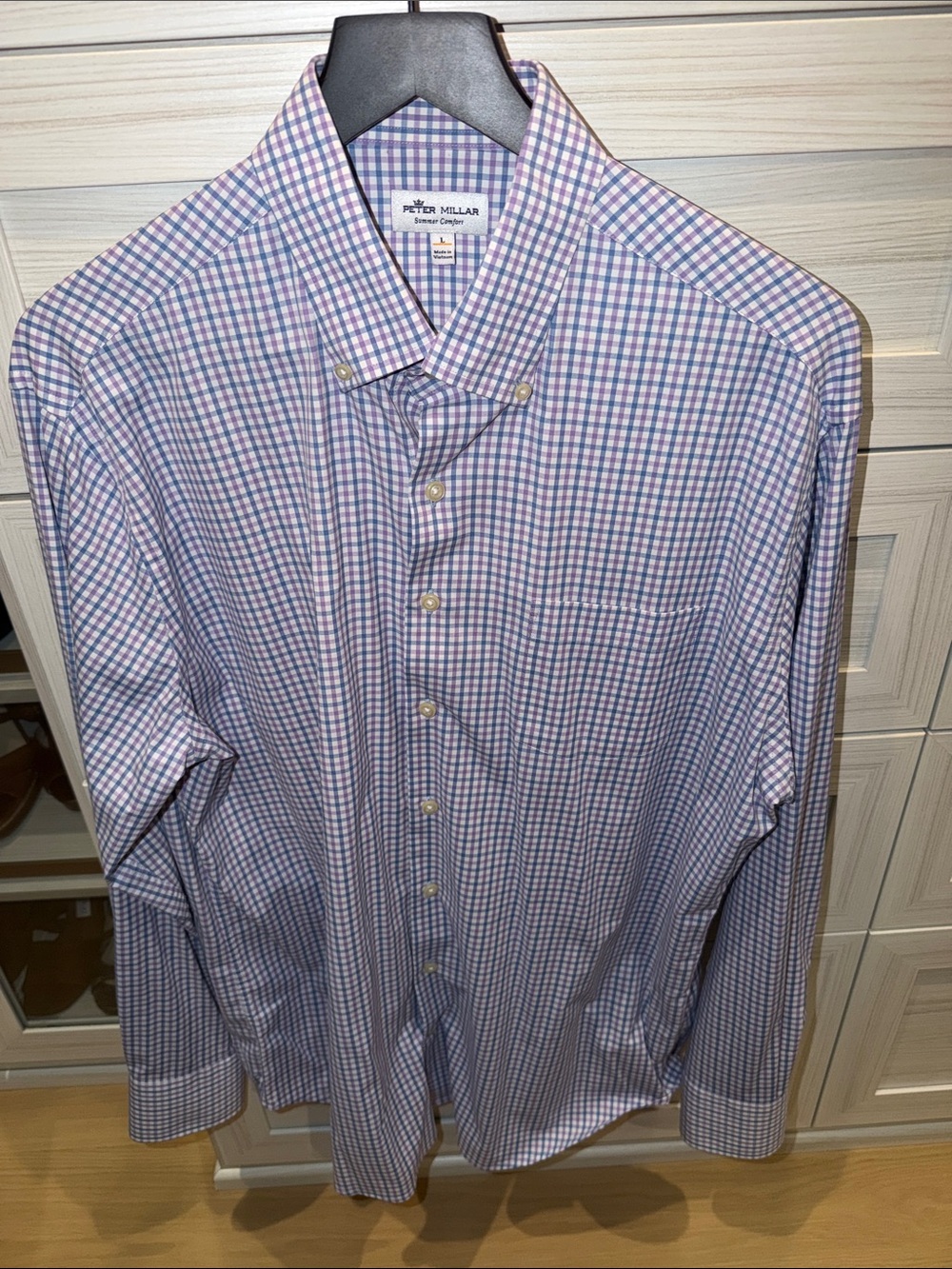 PETER MILLAR Hawkins Performance Plaid Sport Shirt Summer Comfort Long Sleeve L